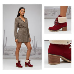 Tuhoomall Fashion Casual Ankle Boots for Women, Classic Street Style, Round Toe, Mid Heel, Lace-Up, Solid Color, Perfect for Winter Wear