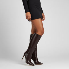 Tuhoomall Fashion Knee-High Boots for Parties and Performances, Chic Pointed Toe with Zipper Closure, Stylish All-Season Slip-Resistant Rubber Sole