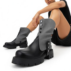 Tuhoomall Stylish Ankle Boots For Women, Casual Short Boots With Round Toe and Thick Heel, Zipper Closure, Versatile For All Seasons