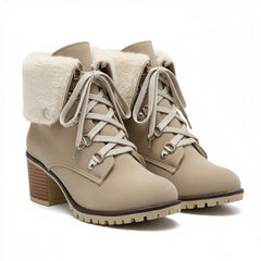 Tuhoomall Fashion Casual Ankle Boots for Women, Classic Street Style, Round Toe, Mid Heel, Lace-Up, Solid Color, Perfect for Winter Wear