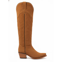 Tuhoomall Faux Suede Knee High Western Boots with Embroidered Eagles for Fashion, Travel, and Parties, 2.36 in Chunky Heel