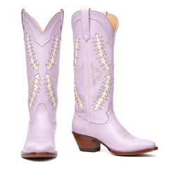 Tuhoomall Western Mid Calf Boots for Women with Rubber Sole, 5.1 cm Chunky Heel, Stylish Embroidery for Casual and Office Wear