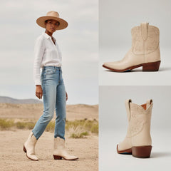 Tuhoomall Western Cowboy Ankle Boots for Women, Vegan Leather, Chunky 2" Heel, Snip Toe Design, Stylish Star Appliqué, All-Season Fashion