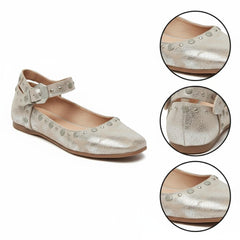 Tuhoomall Comfortable Mary Jane Flats for Women - Adjustable Ankle Strap, Studded Design, Lightweight Casual and Formal Shoes
