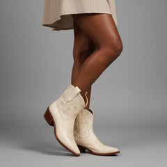 Tuhoomall Western Cowboy Ankle Boots for Women, Vegan Leather, Chunky 2" Heel, Snip Toe Design, Stylish Star Appliqué, All-Season Fashion