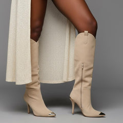 Tuhoomall Stylish High Heel Ankle Boots with Zipper, 10cm Stiletto, Rubber Sole, Metallic Shine, Denim Finish for Fashion, Casual, Office