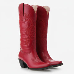 Tuhoomall Western Cowgirl Boots Mid Calf Chunky Heel Slip-On Embroidered Fashion Boots for Travel Outdoor Classic Style