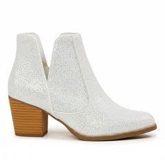 Tuhoomall Glitter Ankle Boots for Women, 3-Inch Chunky Heel, Shiny Pointed Toe, Perfect for Parties and Fashion Events