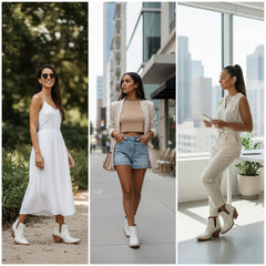 Tuhoomall Stylish Women's Ankle Boots, Chunky 2.36 in Heel, Slip-On Design, Embroidered Details, All-Season Fashion