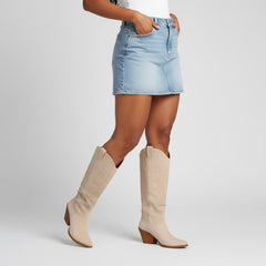 Tuhoomall Western Mid Calf Boots With Floral Embroidery And Rhinestones, Casual Style For Parties And Travel, Comfortable Rubber Sole, Chunky Heel 3.00 in