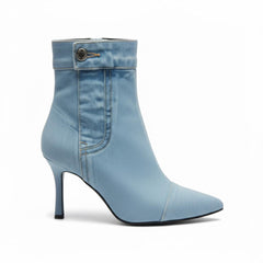 Tuhoomall Denim Ankle Boots With Zipper, Pointed Toe, 4.53 In High Heel, Fashionable For Daily Wear And Performances Tuhoomall