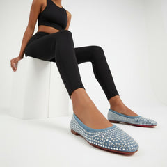 Tuhoomall Comfortable Slip-On Flats for Women - Suede and Denim Upper with Rhinestone Details - Perfect for Fashion Casual, Work, and Parties - Spring/Summer Wear