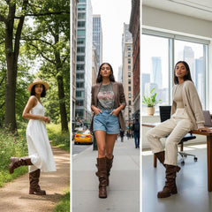 Tuhoomall Gothic Knee-High Boots for Women, Comfortable Chunky Heel, Stylish Slip-On Design for Casual Street Outings