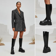 Tuhoomall Comfortable Chunky Heeled Ankle Boots With Elastic Sides For Casual, Work, Party And Everyday Wear