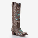 Tuhoomall Western Cowgirl Boots, Floral Embroidered Slip-On, Chunky Heel Mid Calf, Durable Rubber Sole for Casual Outdoor Fashion