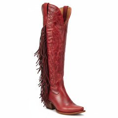 Tuhoomall Fringe Western Knee High Boots for Women, Soft Vegan Suede, Embroidered Design, Perfect for Vintage, Casual, and Party Wear