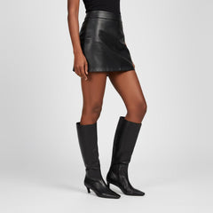 Tuhoomall Stylish Comfortable Knee-High Boots for Women, Pointed Toe, Chic Cat Heel, All-Season Rubber Sole, Effortless Slip-On Design