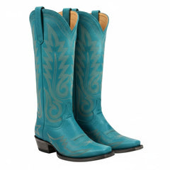 Tuhoomall Western Cowgirl Knee-High Boots, Chunky Heel, Embroidered Floral Design, Slip-On Style for Parties and Casual Outings