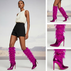 Tuhoomall Faux Suede Womens Fashion Booties With 4 Inch Heels, Zip Closure, Pointed Toe, Perfect For Parties And Performances