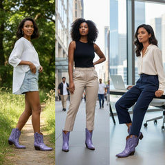 Tuhoomall Metallic Western Ankle Boots for Women - Stylish Slip-On Design with Embroidered Floral Pattern, Casual All-Season Footwear