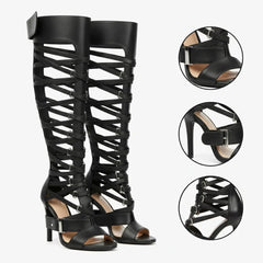 Tuhoomall Chic Gladiator High Heel Sandals for Parties - Adjustable Straps, Metal Accents, Open Toe Design, Perfect for Spring and Summer Events Tuhoomall