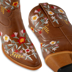 Tuhoomall Stylish Western Ankle Boots with Floral Embroidery, Rubber Sole, Chunky 5cm Heel for Classic and Casual Looks