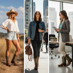 Tuhoomall Western Mid Calf Boots For Women, Chunky Heel, Square Toe, Embroidered Design, Slip-On, Fashion Casual, All Season, Rubber Sole