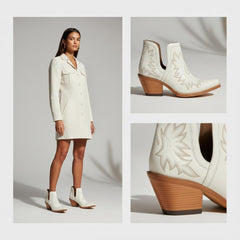 Tuhoomall Stylish Women's Ankle Boots, Chunky 2.36 in Heel, Slip-On Design, Embroidered Details, All-Season Fashion