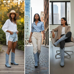 Tuhoomall Western Embroidered Pointed Toe Chunky Heel Slip-On Mid Calf Boots for Women, Retro Casual Style, Perfect for Weddings and Everyday Wear