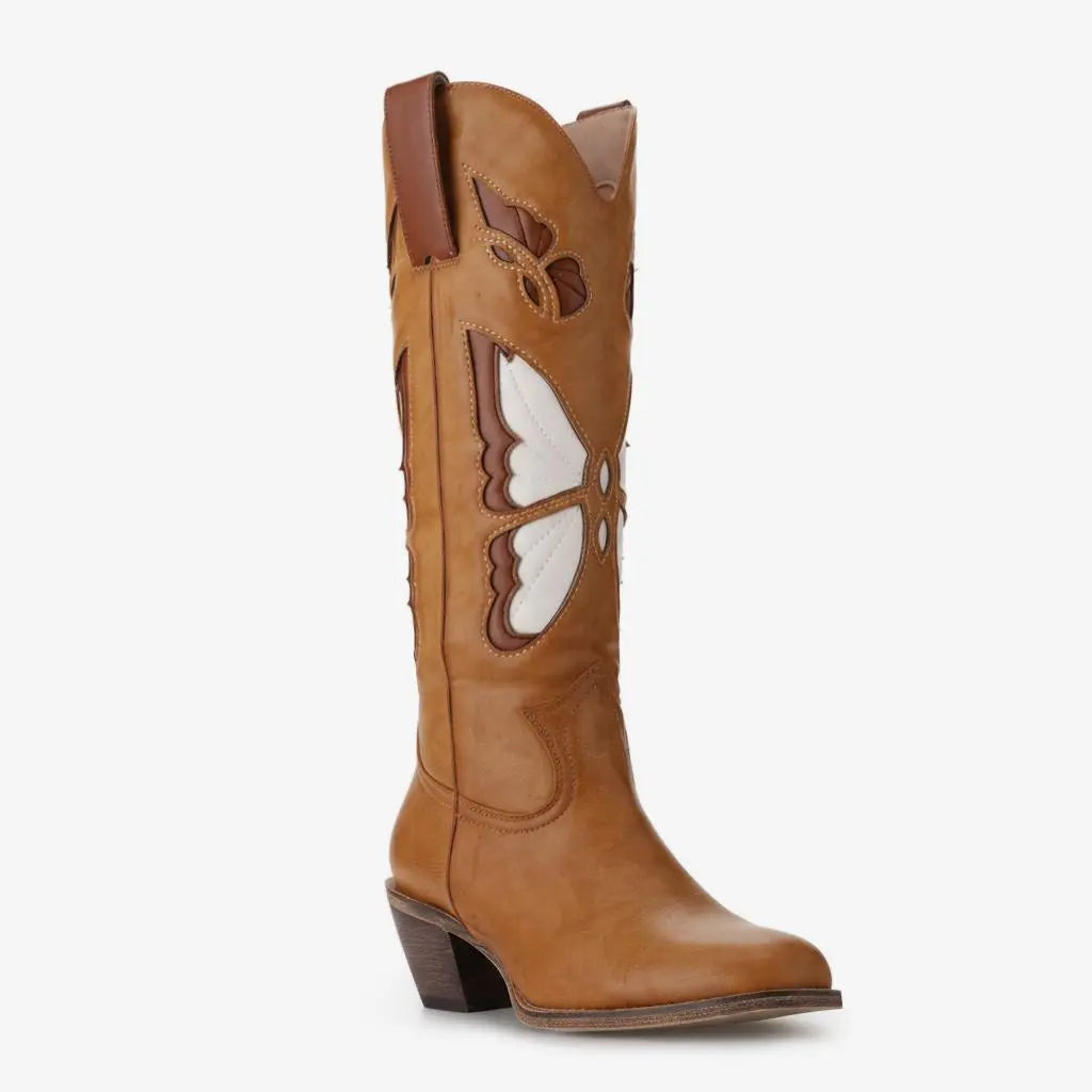 Tuhoomall Western Cowgirl Boots for Women, Retro Chunky Heel, Animal Print Inlay, Slip-On Mid-Calf Style for Casual Everyday Wear Tuhoomall