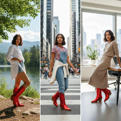 Tuhoomall Comfortable Western Boots for Women – 6cm Low Chunky Heel, Slip-On Design with Floral Embroidery - Fashionable All-Season Style