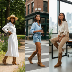 Tuhoomall Western Embroidered Pointed Toe Chunky Heel Slip-On Mid Calf Boots for Women, Retro Casual Style, Perfect for Weddings and Everyday Wear