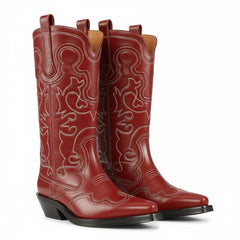 Tuhoomall Western Style Women's Mid-Calf Boots, Comfortable Low Heel, Elegant Embroidery for Parties and Casual Wear Tuhoomall