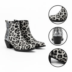 Tuhoomall Western Fashion Ankle Boots for Women - Leopard Print, Chunky Heel, Slip-On, Vegan Friendly - Stylish Casual Footwear for Everyday Wear