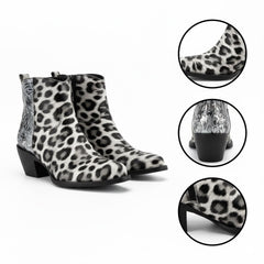 Tuhoomall Western Fashion Ankle Boots for Women - Leopard Print, Chunky Heel, Slip-On, Vegan Friendly - Stylish Casual Footwear for Everyday Wear Tuhoomall