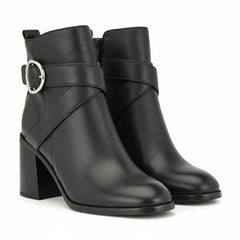 Tuhoomall Fashion Ankle Boots for Women, Comfort Short Booties with Chunky Heels, Casual Office Wear, Adjustable Metal Buckle, Rubber Sole, All-Season Style Tuhoomall