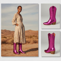 Tuhoomall Western Chunky Heel Women's Cowboy Boots, Comfortable Slip-On, Retro Embroidered Design, Non-Slip Sole for Travel and Casual Wear