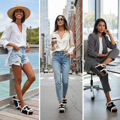 Tuhoomall Blue Faux Suede Fur-Lined Studs Double Buckle Strap Round Platform Cork Sandals Slippers