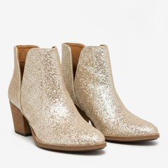 Tuhoomall Glitter Ankle Boots for Women, 3-Inch Chunky Heel, Shiny Pointed Toe, Perfect for Parties and Fashion Events