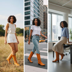 Tuhoomall Western Cowgirl Knee-High Boots, Chunky Heel, Embroidered Floral Design, Slip-On Style for Parties and Casual Outings