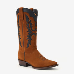 Tuhoomall Western Boots for Women, Low Chunky Heel Mid-Calf Style, Outdoor Fashion, Unique Snip Toe Design with Cut-Outs, All-Season Comfort