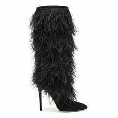 Tuhoomall Faux Suede Womens Fashion Booties With 4 Inch Heels, Zip Closure, Pointed Toe, Perfect For Parties And Performances