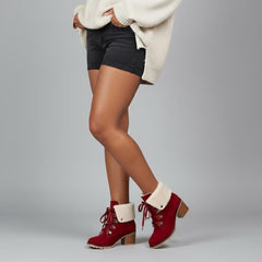 Tuhoomall Fashion Casual Ankle Boots for Women, Classic Street Style, Round Toe, Mid Heel, Lace-Up, Solid Color, Perfect for Winter Wear