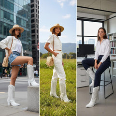 Tuhoomall Chunky Heel Western Rhinestone Booties with Fringes for Fashion Events, Pointed Toe, Slip-On Style, All-Day Comfort, Eye-Catching Design