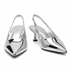 Tuhoomall Comfortable Kitten Heel Slip-On Shoes, Metallic Finish, Fashionable for Work and Travel, Made with Genuine Leather, Perfect for Spring and Summer