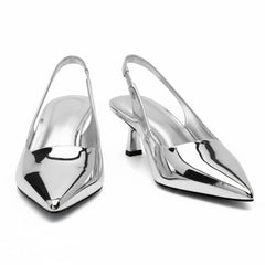 Tuhoomall Comfortable Kitten Heel Slip-On Shoes, Metallic Finish, Fashionable for Work and Travel, Made with Genuine Leather, Perfect for Spring and Summer Tuhoomall