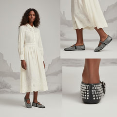 Tuhoomall Comfortable Flat Shoes with Studded Design for Party, Performance, and Casual Wear – Adjustable Straps, Rubber Sole, Round Toe