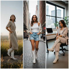 Tuhoomall Western Cowgirl Boots, Slip-On Mid Calf with Chunky Heel, Floral Embroidery for Parties and Casual Wear