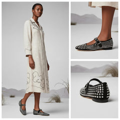 Tuhoomall Stylish Mary Jane Flats with Sparkling Studs, Pointed Toe, Low Heel for Fashionable Casual Wear