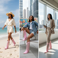 Tuhoomall Chunky Heel Western Rhinestone Booties with Fringes for Fashion Events, Pointed Toe, Slip-On Style, All-Day Comfort, Eye-Catching Design